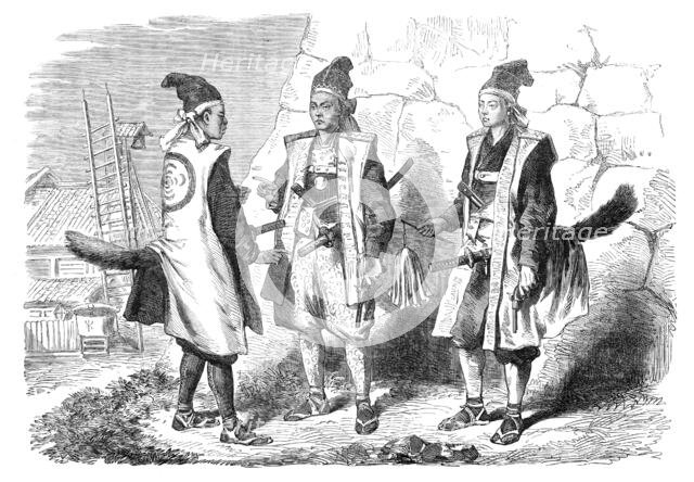 Scenes in Japan: Japanese warriors in fighting-dress - from a sketch by our special artist, 1864. Creator: Unknown.