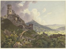 The Ruins of Gleiberg and Vetzberg near Gießen, on the left the two castle ruins on hills..., 1803. Creator: Friedrich Christian Reinermann.