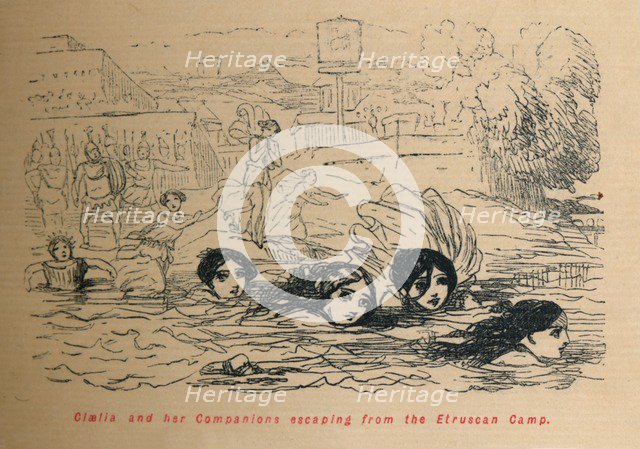 'Cloelia and her Companions escaping from the Etruscan Camp', 1852. Artist: John Leech.