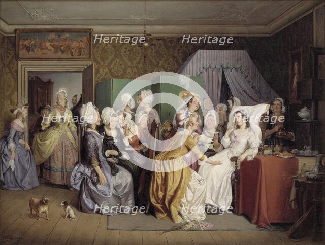 Scene from Ludwig Holberg's The Lying-in Room, 1845. Creator: Wilhelm Marstrand.