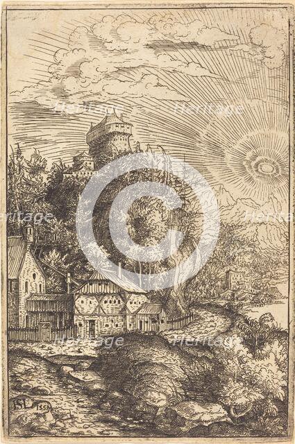 Landscape with a Castle and Radiating Sun, 1553. Creator: Hans Sebald Lautensack.