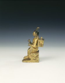 Gilt bronze itinerant monk with sutra case, Tibet, 17th-18th century. Artist: Unknown