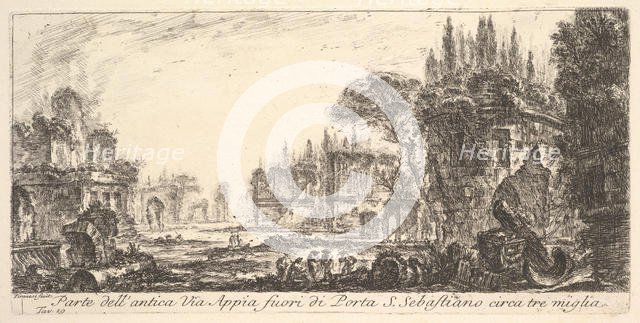 Plate 19: Part of the ancient Appian Way about three miles outside Porta S. Sebastiano..., ca. 1748. Creator: Giovanni Battista Piranesi.