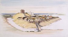 York Castle as it might have looked soon after construction, with the Minster beyond, 1985. Artist: Terry Ball
