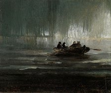 Northern Lights over Four Men in a Rowboat. Creator: Balke, Peder (1804-1887).