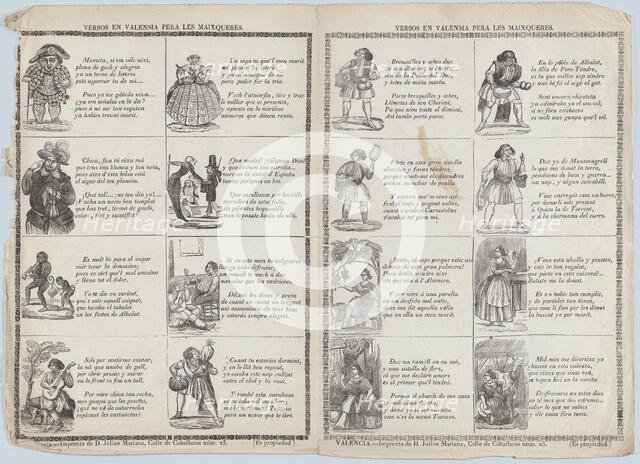 Two sheets (printed as one) with verses in Valencian for masquerades, ca. 1860-70., Creator: Julian Mariana.
