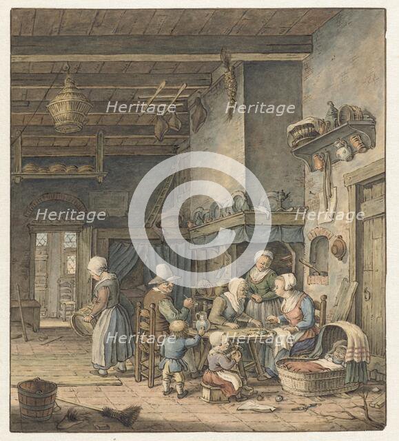 Interior with farming family around the table, 1758-1808. Creator: Christina Chalon.