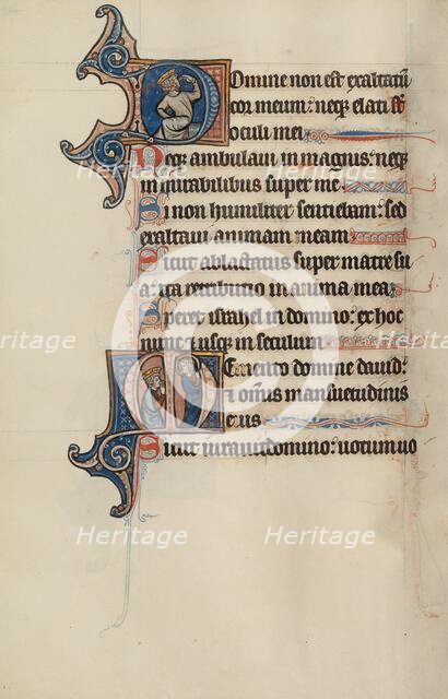 Initial D: A Seated King Pointing to His Eyes: Initial M: David Kneeling Before Christ, about 1285. Creator: Bute Master.