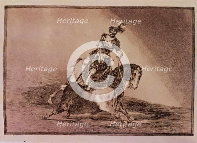 Bullfighting, series of etchings by Francisco de Goya. Plate 11: 'The Cid Campeador lancing anoth…