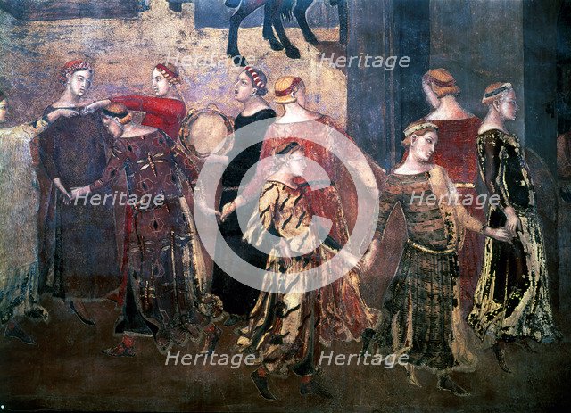 The good governing' detail of musicians and dancers.