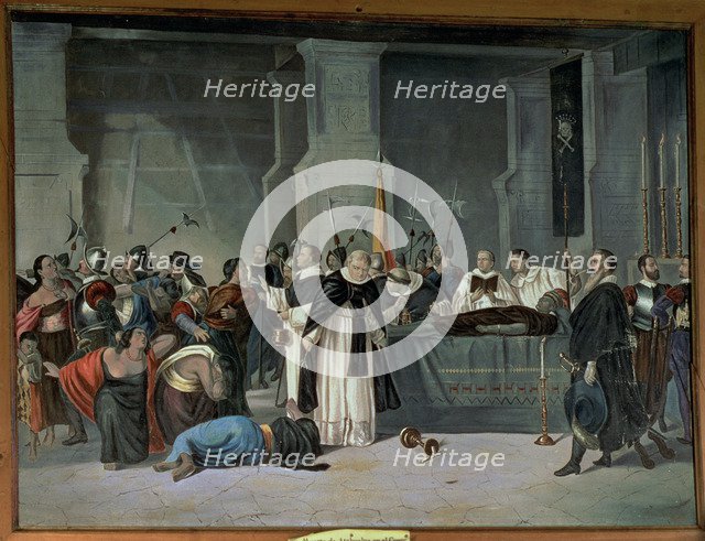 Funeral rites for Inca Atahualpa in the city of Cajamarca, Francisco Pizarro attended in mourning…