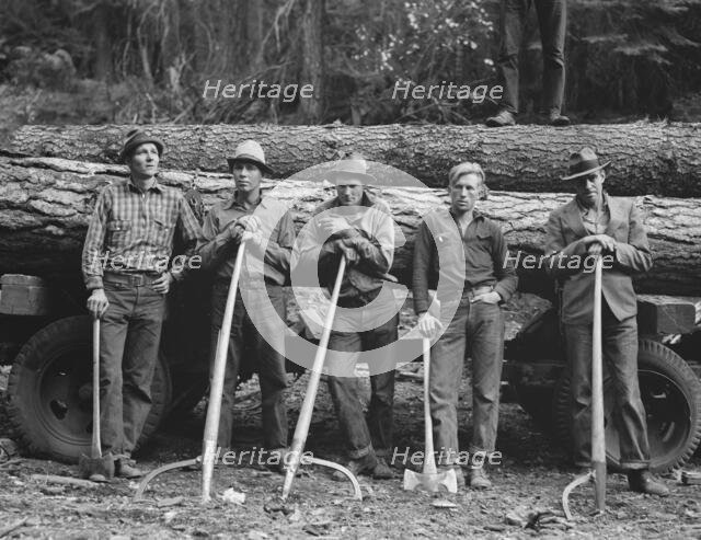 Five members of Ola self-help sawmill co-op, Gem County, Idaho, 1939. Creator: Dorothea Lange.