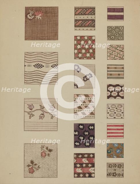 Textiles from Quilt, c. 1936. Creator: Millia Davenport.
