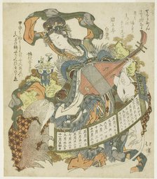 Benzaiten with monkey and rat, 1828. Creator: Totoya Hokkei.
