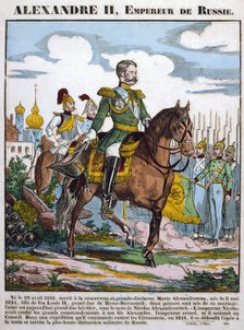 Alexander II, Tsar of Russia, reviewing troops, c1855. Artist: Anon
