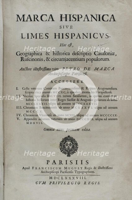 "Marca Hispanica sive limes hispanicus", 1688.  Creator: Pierre de Marca.