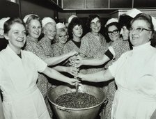 Bessemer Grange School, Camberwell, London: kitchen staff make Christmas puddings, 1970. Creator: Unknown.