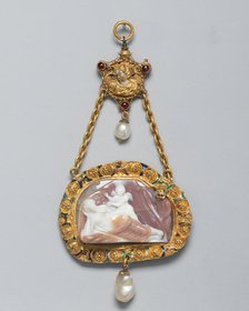 Cameo of Venus and Cupid, Probably a Hat Badge Mounted as a Pendant, Northern Italy... Creator: Unknown.