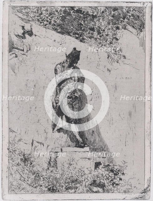 Meditation: a man standing on a step by a wall, ca. 1865., ca. 1865. Creator: Mariano Jose Maria Bernardo Fortuny y Carbo.