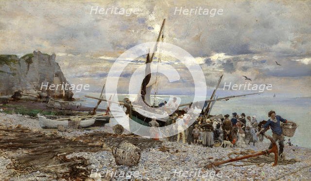 Return Of The Fishing Boats, Étretat, 1879. Creator: Giovanni Boldini.