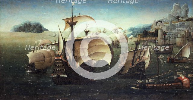 Portuguese Carracks off a Rocky Coast, c.1540. Artist: Patinir, Joachim, follower of  