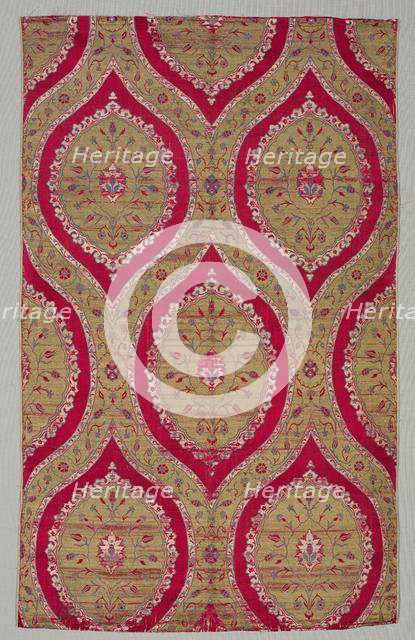 Lampas with floral medallions in ogival lattice, 1550-1575. Creator: Unknown.