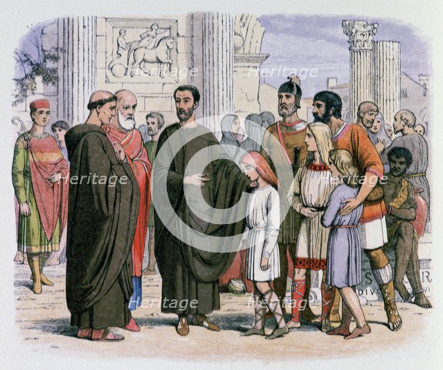 Pope Gregory in Rome seeing blonde slaves, 19th century. Artist: James William Edmund Doyle