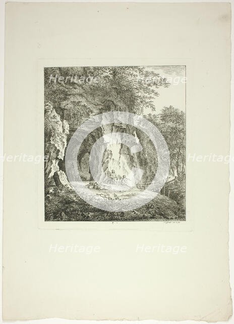 Shepherds and Sheep Resting Under a Bridge, plate seven from Paysages Dédiés..., 1764. Creator: Salomon Gessner.