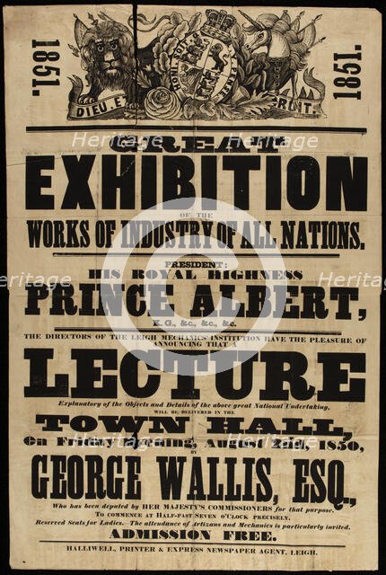 Poster of the Great Industrial Exhibition of all nations of 1851, 1851. Creator: Anonymous.