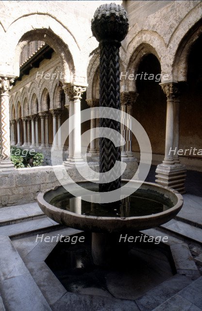 Fountain in the cloister of the Cathedral of Monreale (Sicily), Norman-Byzantine style.
