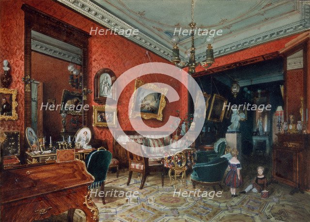 A living room, 1840s. Artist: Premazzi, Ludwig (Luigi) (1814-1891)