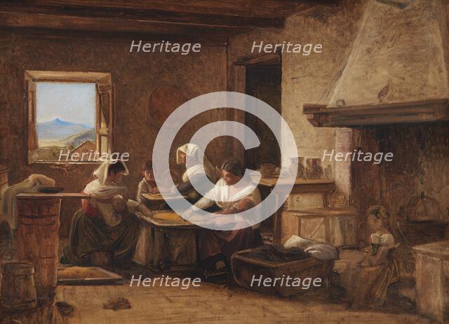 Women Working in the Kitchen of a Farmhouse near Olevano, Italy, 1845-1848. Creator: Wilhelm Marstrand.