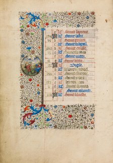 December Calendar Page; The Annunciation to the Shepherds; Book of Hours, about 1440-1450. Creator: Workshop of the Bedford Master.