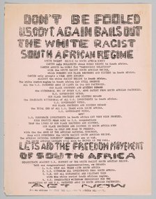 Flyer urging people to tell Congress to end trade with South Africa, 1970s. Creator: Unknown.