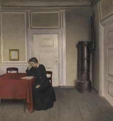 A Room in the Artist's Home in Strandgade, Copenhagen, with the Artist's Wife, 1902. Creator: Vilhelm Hammershøi.