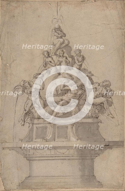 Design for a Fountain with Rivergods and Nymphs., 1511-74. Creator: Giorgio Vasari.