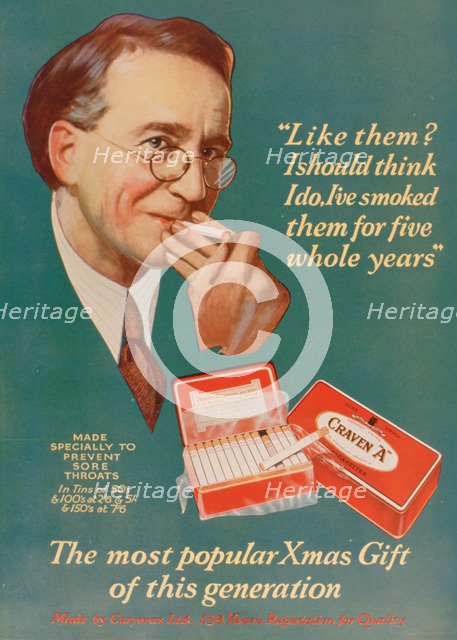 Advert for Craven 'A' cigarettes, 1927. Artist: Unknown