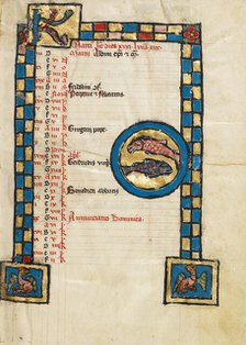 Zodiacal Sign of Pisces; Psalter, third quarter of 13th century. Creator: Unknown.