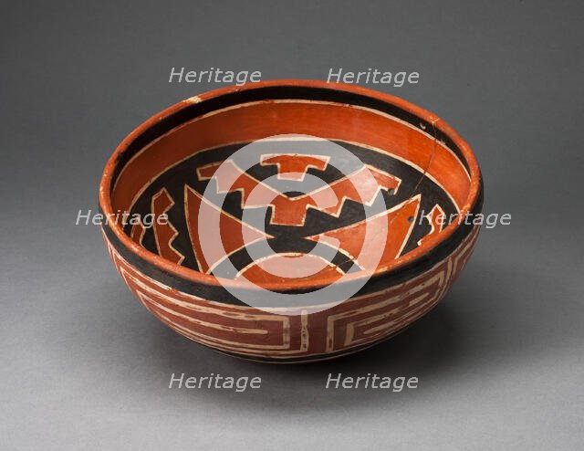 Polychrome Bowl with Geometric Star Motif on Interior and Interloking Scroll on Exterio, AD 1300/140 Creator: Unknown.