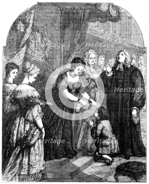 Queen Anne (1665-1714) touching young Samuel Johnson for the evil. Artist: Unknown
