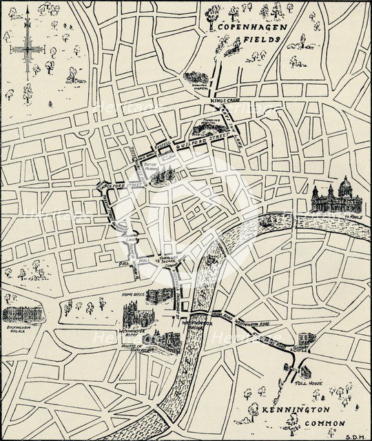 Route of the protest march to free the Tolpuddle Martyrs, (1834), 1934. Artist: Unknown