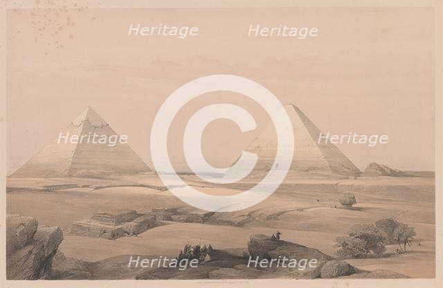 Egypt and Nubia: Volume I - No. 3, Pyramids of Gizeh, 1838. Creator: Louis Haghe (British, 1806-1885).
