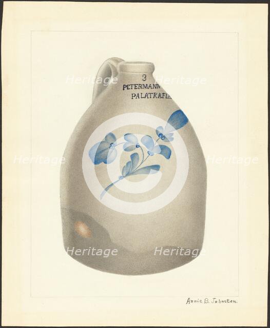 Stoneware Jug, c. 1937. Creator: Annie B Johnston.