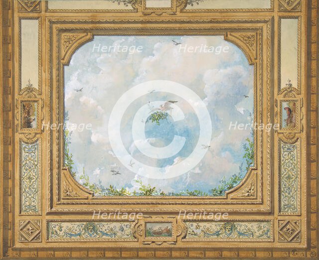 Design for a ceiling decorated with clouds and birds, 1830-97. Creators: Jules-Edmond-Charles Lachaise, Eugène-Pierre Gourdet.