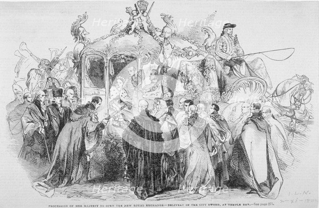 Procession of Queen Victoria to open the Royal Exchange, City of London, 1844.                       Artist: Anon