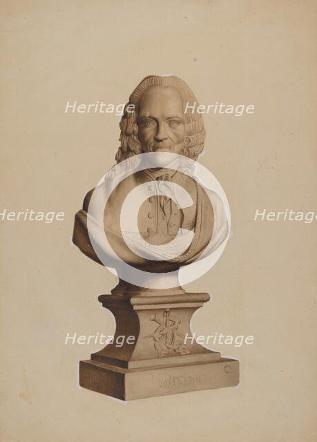 Carved Bust of Voltaire, c. 1937. Creator: Joseph Goldberg.