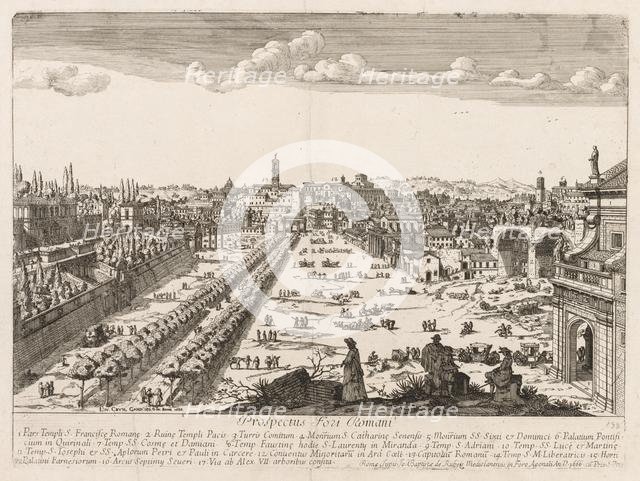 Foro Romano from "Prospectus Locurum Urbis Romae Insign[ium]", 1666. Creator: Lievin Cruyl (Flemish, c. 1640-c. 1720).