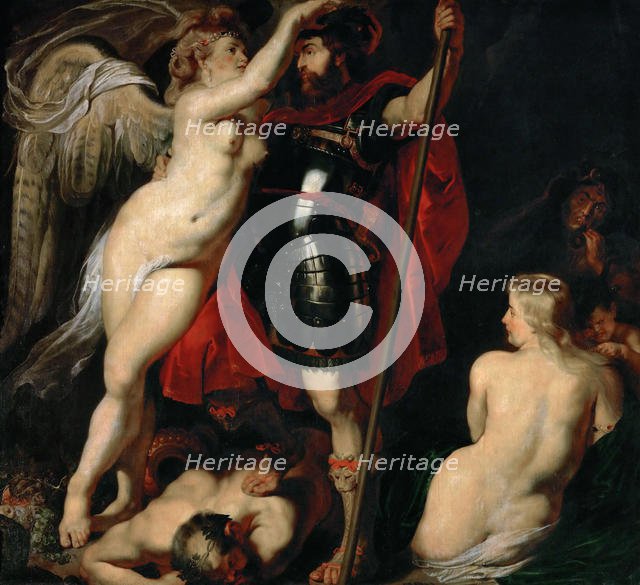 The Hero of Virtue (Mars), is garlanded by the Goddess of Victory, ca 1616. Creator: Rubens, Pieter Paul (1577-1640).