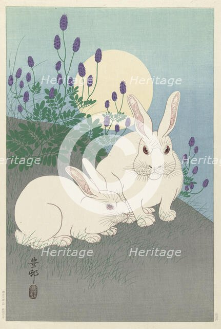 Rabbits at full size, 1920-1930. Creator: Ohara, Koson (1877-1945).