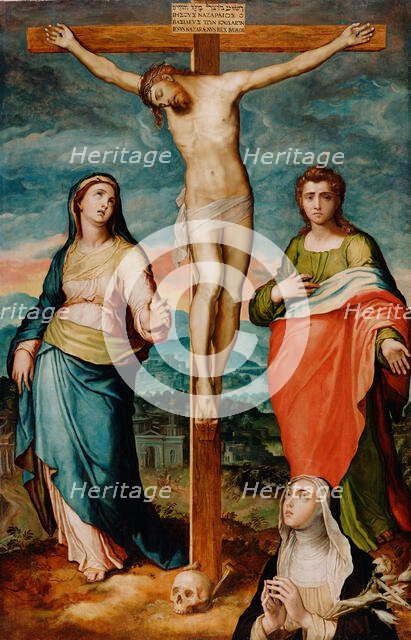 Christ on the Cross with the Virgin, Saint John the Evangelist, and Saint..., about 1570. Creator: Marco Pino.